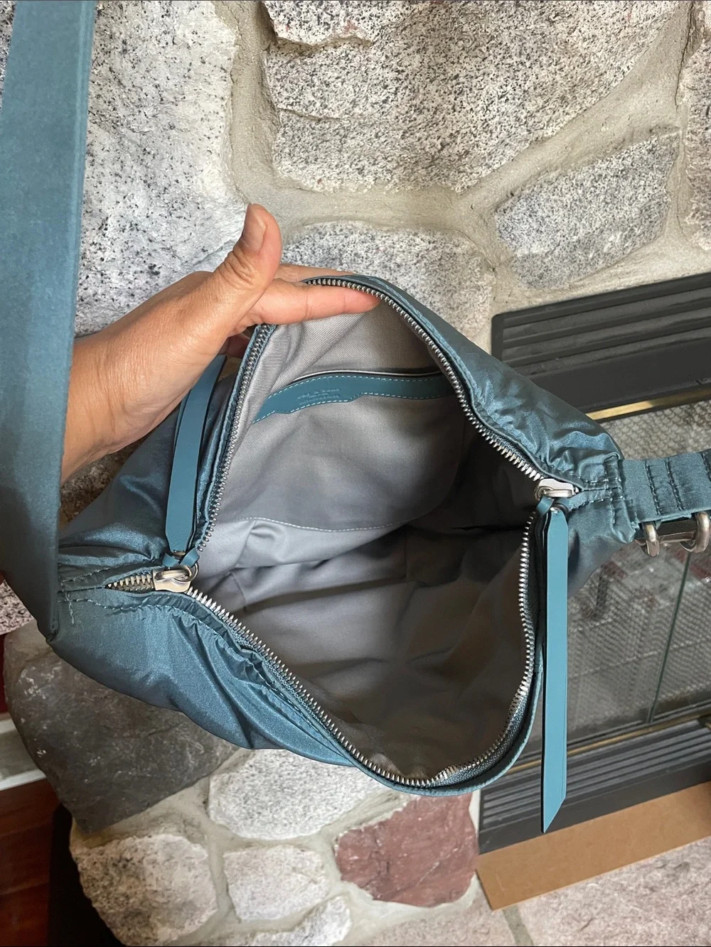 rag & bone  Spire Nylon Shoulder Hobo Bag Teal color
